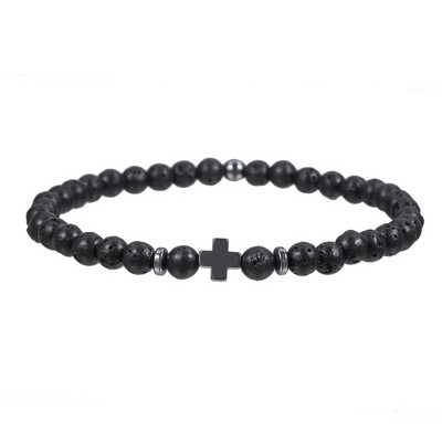 Brățară bărbați 4mm Turcoaz Lavă Hematit Brățară Hematit Cruce mărgele de orez Brazalete Homme Boyfriend Gift Pulsera Hombre