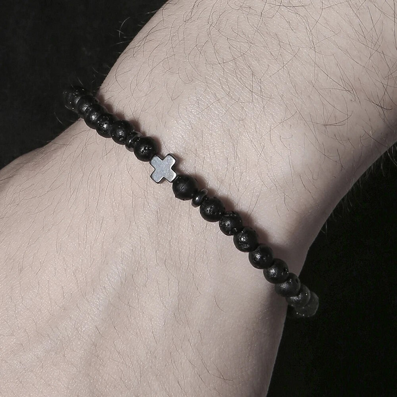 Brățară bărbați 4mm Turcoaz Lavă Hematit Brățară Hematit Cruce mărgele de orez Brazalete Homme Boyfriend Gift Pulsera Hombre