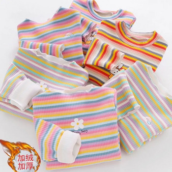 Детски тениски Цветни райета Щампа с цветя Детски дрехи от 2 до 6 години Тениски за момичета Бутикови тоалети за момичета