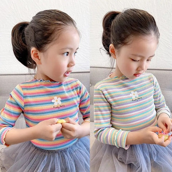 Παιδικά μπλουζάκια Έγχρωμη ριγέ λουλούδια εκτύπωση Παιδικά ρούχα για 2 έως 6 ετών κορίτσια Tshirts Boutique ρούχα για κορίτσια