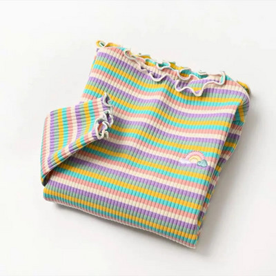 Tricouri pentru copii, dungi colorate, imprimeu flori, haine pentru copii de la 2 până la 6 ani, tricouri pentru fete, ținute de tip boutique pentru fete