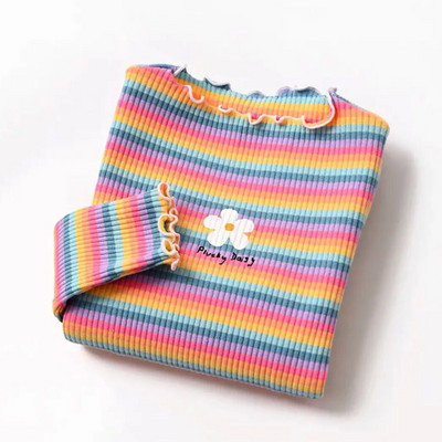 Tricouri pentru copii, dungi colorate, imprimeu flori, haine pentru copii de la 2 până la 6 ani, tricouri pentru fete, ținute de tip boutique pentru fete