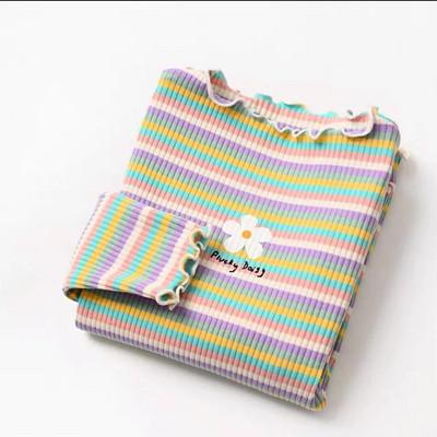 Tricouri pentru copii, dungi colorate, imprimeu flori, haine pentru copii de la 2 până la 6 ani, tricouri pentru fete, ținute de tip boutique pentru fete
