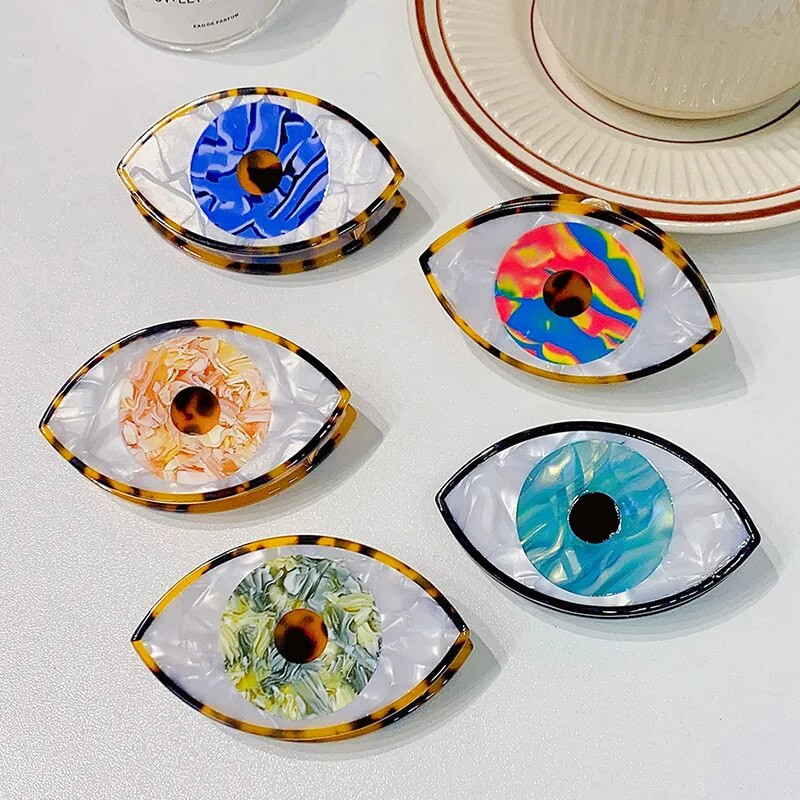 Színes acetát ördögszem geometrikus rákszőr-karmos kapcsos női fejdísz Evil Eye Hajtű Barrettes Hajkiegészítők 2023