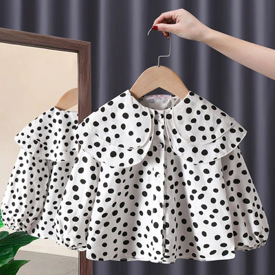 Bluză cu mânecă lungă pentru fete mici, dulce, guler Peter Pan, cu un singur piept, cămăși casual pentru fete, primăvară 1-6 ani, copii, topuri