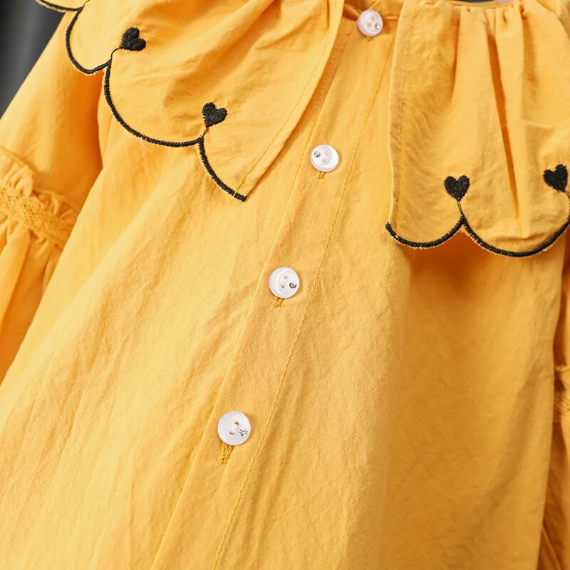 Bluză cu mânecă lungă pentru fete mici, dulce, guler Peter Pan, cu un singur piept, cămăși casual pentru fete, primăvară 1-6 ani, copii, topuri