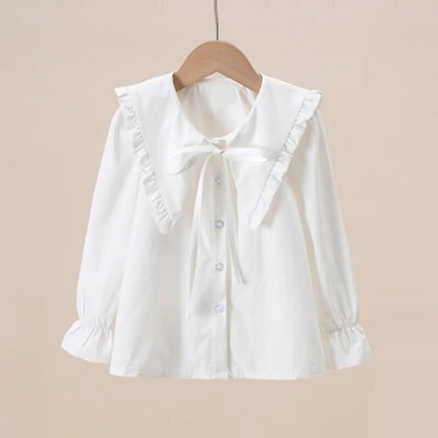 Kevad-sügis beebi väikelapse teismelised tüdrukud volangid pluus pikkade varrukatega koolitüdruku puuvillane särk Laste pullover Topid 6 8 10 12 aastat