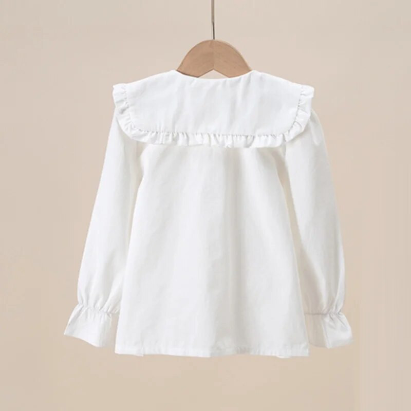 Kevad-sügis beebi väikelapse teismelised tüdrukud volangid pluus pikkade varrukatega koolitüdruku puuvillane särk Laste pullover Topid 6 8 10 12 aastat