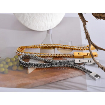 Yhpup 22cm Ανδρικά αδιάβροχα κοσμήματα υψηλής ποιότητας Bling κυβικά ζιργκόν με αλυσίδα από ανοξείδωτο ατσάλι Κομψό βραχιόλι Μόδα μπιζού