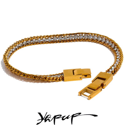 Yhpup 22 cm muški vodootporni nakit visoke kvalitete Bling Kubni cirkonij lanac od nehrđajućeg čelika Elegantna narukvica Bangle Fashion Bijoux