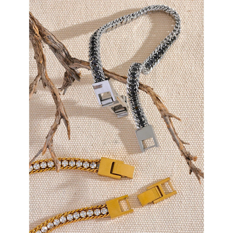 Yhpup 22 cm-es férfi vízálló ékszerek kiváló minőségű Bling cirkónia rozsdamentes acél lánc stílusos karkötő karperec divat bizsu