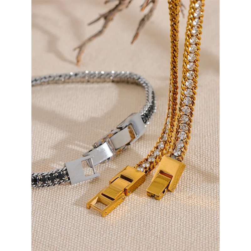 Yhpup 22 cm-es férfi vízálló ékszerek kiváló minőségű Bling cirkónia rozsdamentes acél lánc stílusos karkötő karperec divat bizsu