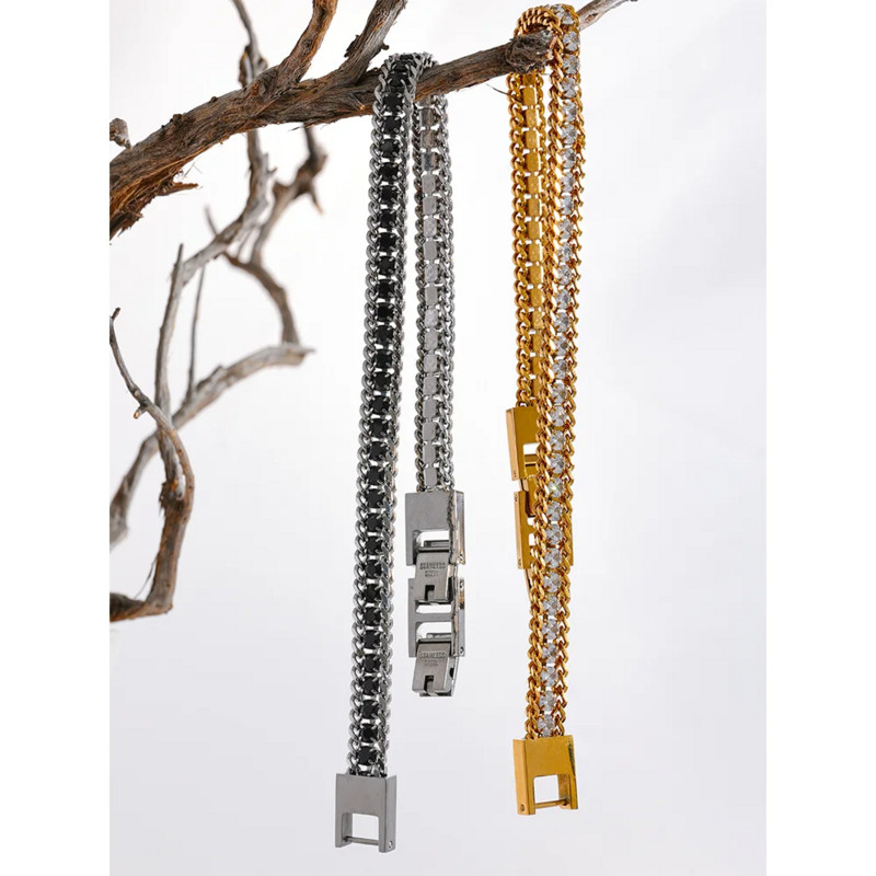 Yhpup 22 cm-es férfi vízálló ékszerek kiváló minőségű Bling cirkónia rozsdamentes acél lánc stílusos karkötő karperec divat bizsu