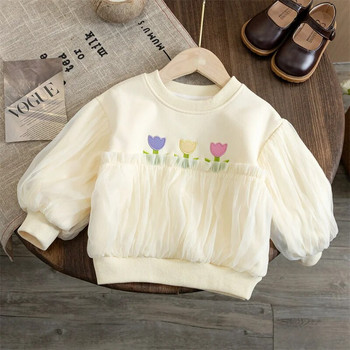 Κοριτσίστικα μπλουζάκια 2023 Φθινοπωρινά χειμωνιάτικα μπλουζάκια για παιδιά Μακρυμάνικα Παιδικά Φούτερ Δαντέλα λουλούδια για νήπιο πουλόβερ Βρεφικά ρούχα
