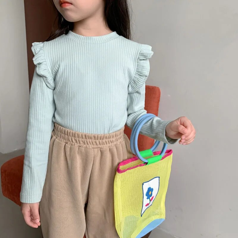 2-8T tipegő gyerek baba lány ruhák őszi fodros póló Elegáns hosszú ujjú pamut póló Aranyos, édes pulóver felső alappóló