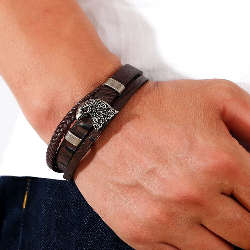 Új bőr karkötők férfi rozsdamentes acél többrétegű fonott kötél karkötők férfi női karkötők ékszerek Pulsera Hombre