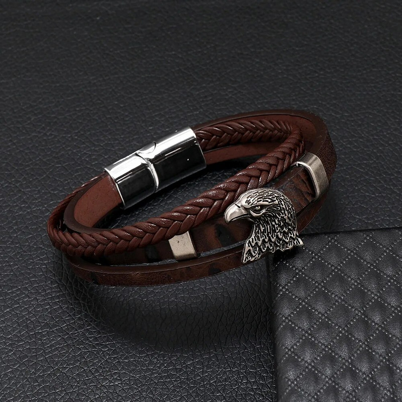 Új bőr karkötők férfi rozsdamentes acél többrétegű fonott kötél karkötők férfi női karkötők ékszerek Pulsera Hombre