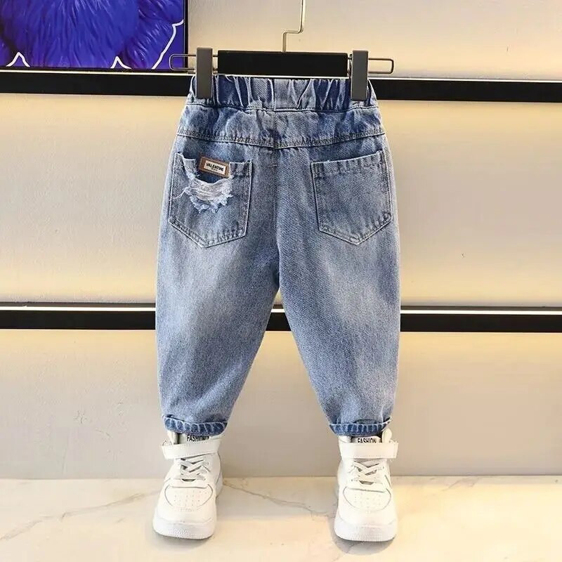 Pantaloni pentru copii de primăvară și toamnă Blugi noi băieți și bebeluși la modă ocazional blugi perforați pantaloni băieți