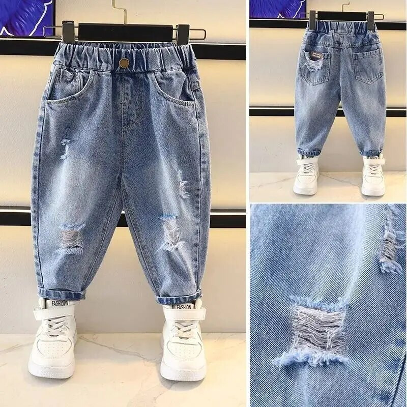 Pantaloni pentru copii de primăvară și toamnă Blugi noi băieți și bebeluși la modă ocazional blugi perforați pantaloni băieți