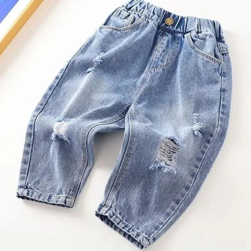 Pantaloni pentru copii de primăvară și toamnă Blugi noi băieți și bebeluși la modă ocazional blugi perforați pantaloni băieți