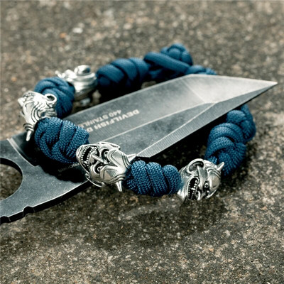 Brățară de mască de epocă Noh pentru bărbați, accesorii pentru demon japonez, lucrate manual, Brățări de frânghie de supraviețuire reglabile, bijuterii cu pandantiv cuțit amuletă