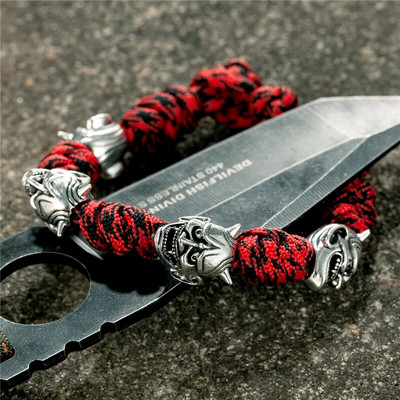 Brățară de mască de epocă Noh pentru bărbați, accesorii pentru demon japonez, lucrate manual, Brățări de frânghie de supraviețuire reglabile, bijuterii cu pandantiv cuțit amuletă