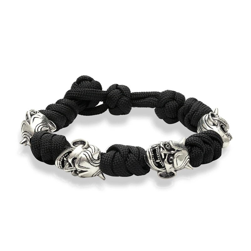 Brățară de mască de epocă Noh pentru bărbați, accesorii pentru demon japonez, lucrate manual, Brățări de frânghie de supraviețuire reglabile, bijuterii cu pandantiv cuțit amuletă