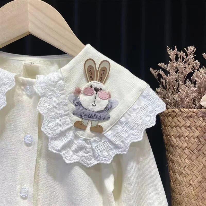 Laste tüdrukute särk Kevad- ja sügisstiilis laste 2024. aasta uus Korea moe suur polokrae, pikkade varrukatega aluskate, tüdrukute topp