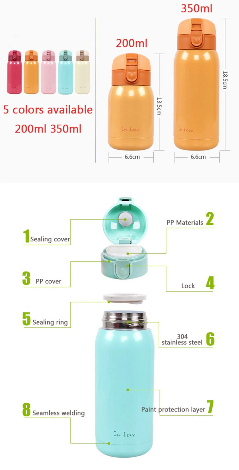 200 ml/360 ml drăguț bomboane mini ceașcă termo pentru copii din desene animate sticla cu apă caldă cană de cafea termică din oțel inoxidabil balon izolat cu vid