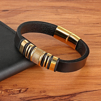 XQNI Luxury Accessories Δερμάτινο ανδρικό βραχιόλι από ανοξείδωτο ατσάλι Απλό κουμπί που συμβολίζει το ανδρικό αντιπροσωπευτικό δώρο