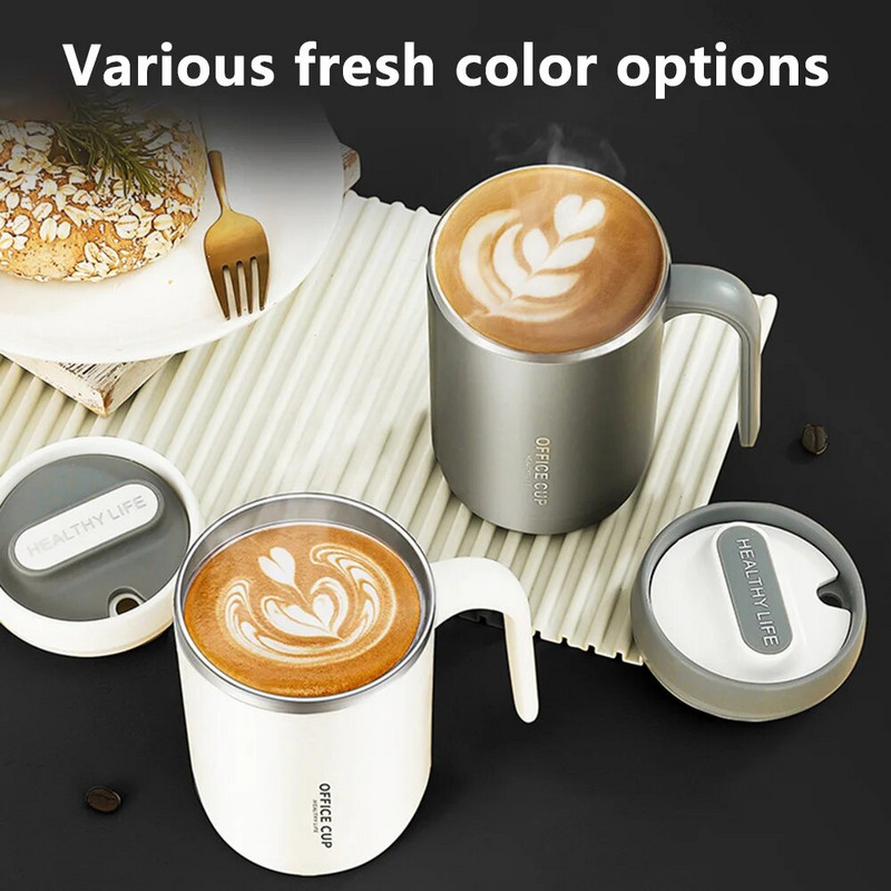 Pahar de 500 ml, cu capac și paie, sticlă de apă izolată în vid, căni de cafea, ceașcă termo din oțel inoxidabil, ceașcă de cafea cu lapte