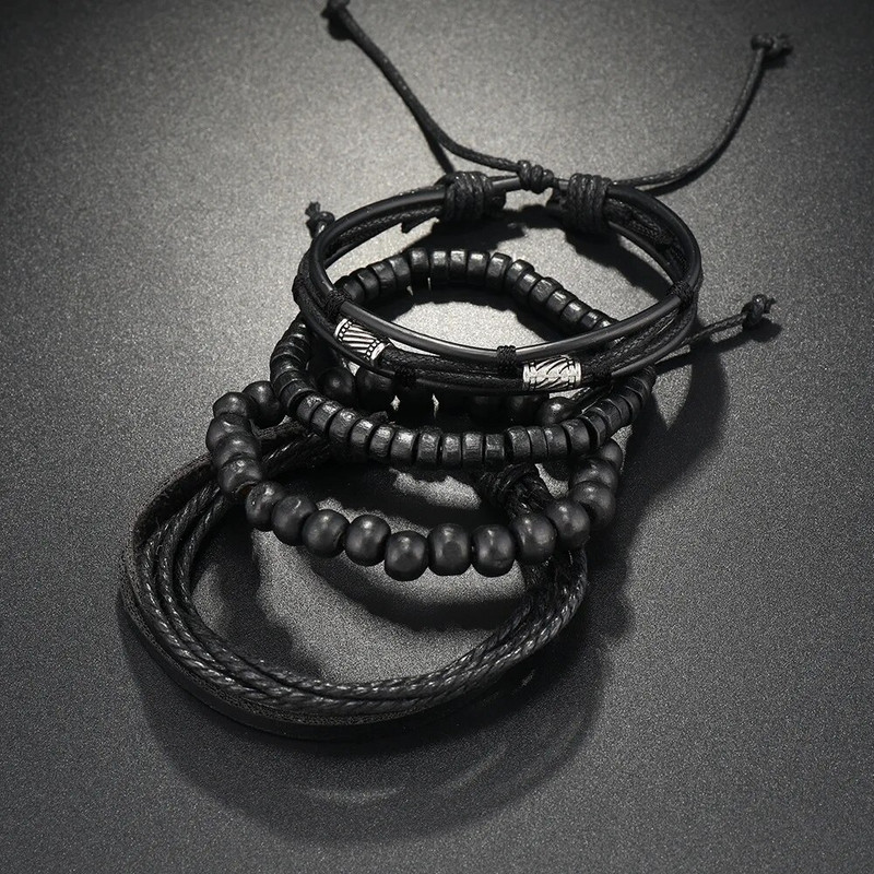 Nahast käevõru Meeste käsitsi kootud helmestega nahast käevõru Mitmekihiline komplekt reguleeritava käevõruga Võlu käevõru Meeste aksessuaarid