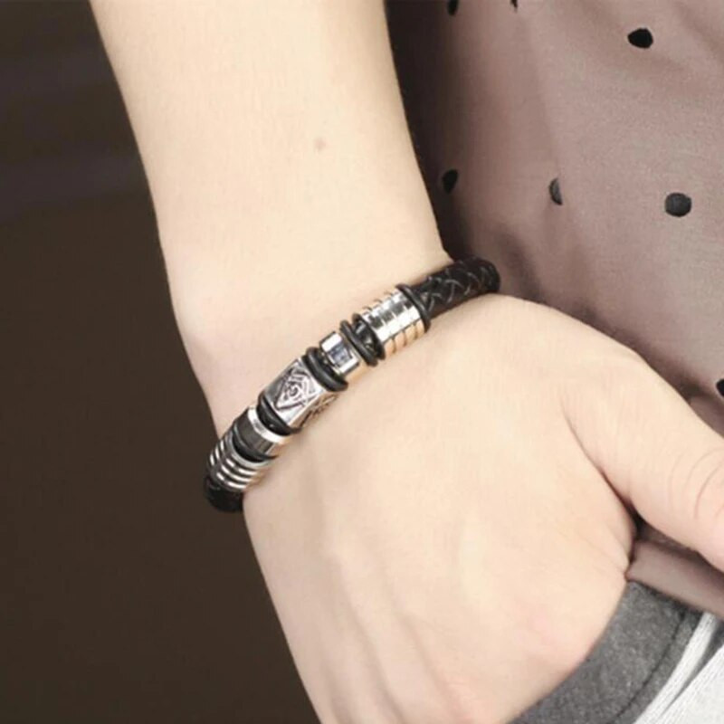 Brățară din piele naturală cu cataramă magnetică pentru bărbați super cool Brățări masonice din oțel inoxidabil bijuterii pentru bărbați