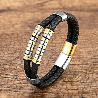 YAN MIN Charm rozsdamentes acél férfi punk karkötő többrétegű bőr kötél luxus férfi divatékszer Pulsera Hombre