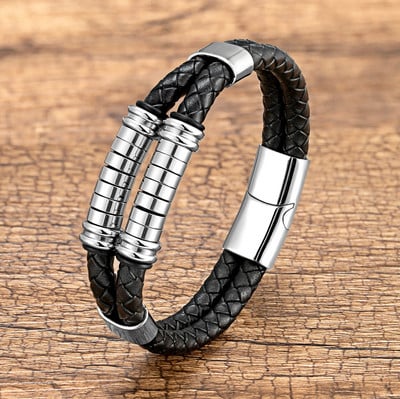 YAN MIN Charm rozsdamentes acél férfi punk karkötő többrétegű bőr kötél luxus férfi divatékszer Pulsera Hombre