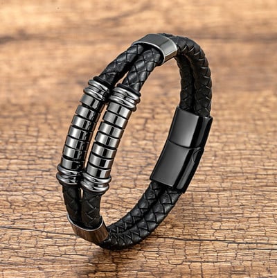 YAN MIN Charm rozsdamentes acél férfi punk karkötő többrétegű bőr kötél luxus férfi divatékszer Pulsera Hombre