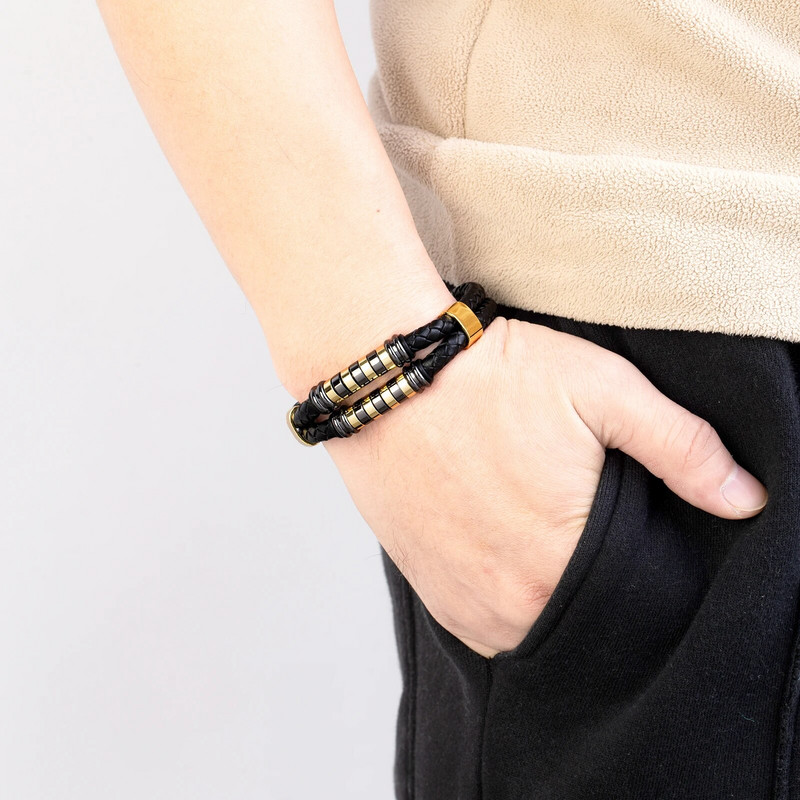 YAN MIN Charm rozsdamentes acél férfi punk karkötő többrétegű bőr kötél luxus férfi divatékszer Pulsera Hombre