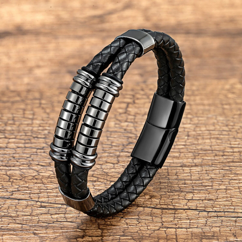 YAN MIN Charm rozsdamentes acél férfi punk karkötő többrétegű bőr kötél luxus férfi divatékszer Pulsera Hombre