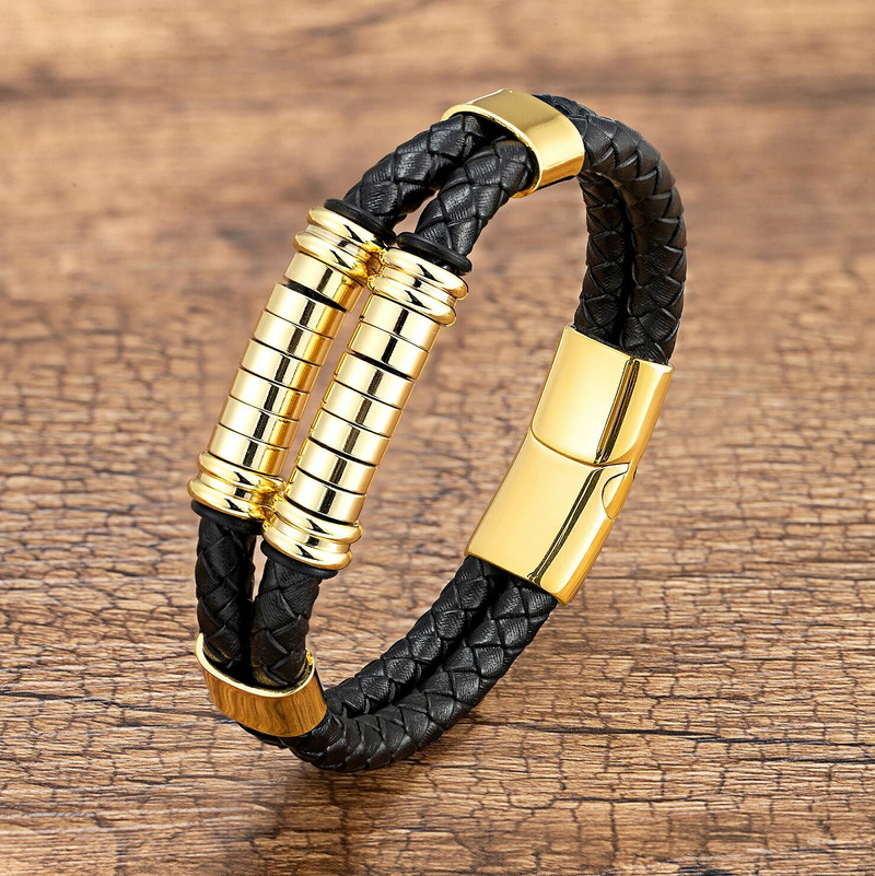 YAN MIN Charm rozsdamentes acél férfi punk karkötő többrétegű bőr kötél luxus férfi divatékszer Pulsera Hombre