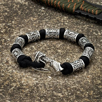 Brățară cu mărgele rune celtice vikinge pentru bărbați, simbolul Odin, șnur din metal scandinav, bijuterii din paracord țesute manual pentru amuletă nordică