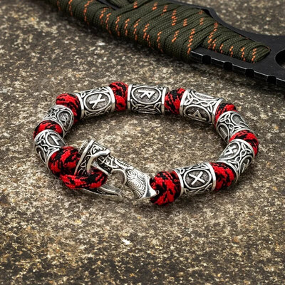 Brățară cu mărgele rune celtice vikinge pentru bărbați, simbolul Odin, șnur din metal scandinav, bijuterii din paracord țesute manual pentru amuletă nordică
