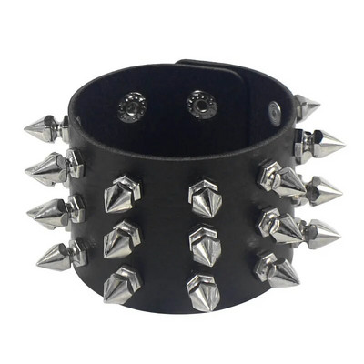 Trei rânduri Cuspidal Spikes Rivet Stud Manșetă lată Piele PU Punk Rock Gotic Brățară Unisex Bijuterii Brățară din piele