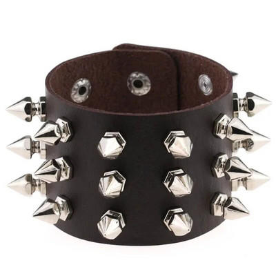 Trei rânduri Cuspidal Spikes Rivet Stud Manșetă lată Piele PU Punk Rock Gotic Brățară Unisex Bijuterii Brățară din piele