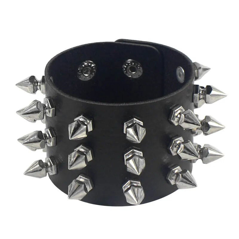 Trei rânduri Cuspidal Spikes Rivet Stud Manșetă lată Piele PU Punk Rock Gotic Brățară Unisex Bijuterii Brățară din piele