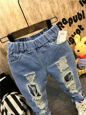 Бебе момче момиче Свободни дънки Нова мода Корейски стил Ежедневни дупки Sto Jeans Пролет Лято Детски дънкови панталони за 2-6 години