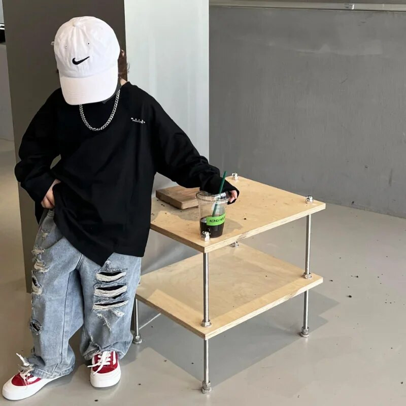 2024 Primăvară Copii Pantaloni Băieți Moda Blugi rupti Bebeluși Fete Pantaloni largi casual din denim