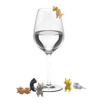 6 бр произволен цвят 3D форма на коте Парти стъклена чаша Дискриминатор Чаша за вино Етикетиране на талисмани за парти Коледен декор