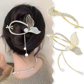 Agrafe de păr cu coadă de pește din strasuri de epocă Agrafe de păr elegante cu ciucuri de perle de imitație pentru femei Accesorii pentru păr