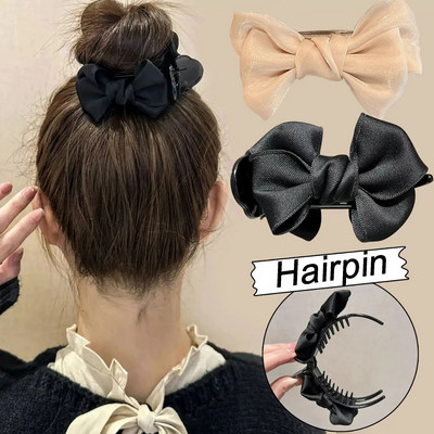 Modes Bowknot matu spīle meitenei princesei Eleganta franču loka galvassega Grab Clip Back Updo Matu Haizivs Clip Krabju nūju galvassegas