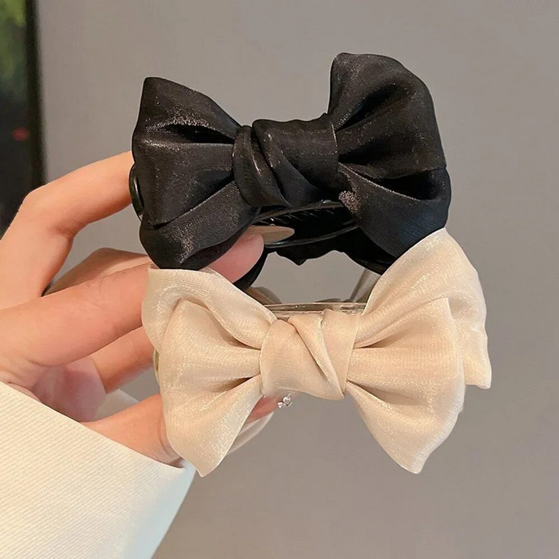 Fashion Bowknot Hair Claw lány hercegnőhöz Elegáns francia masnis fejdísz Kapcsolós vissza Updo Hair Shark Clip Crab Stick fejfedő